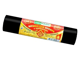 Мешки для мусора 120 л, с завязками, черные, в рулоне 10 шт., ПНД, 15 мкм, 800х750 мм, VIP, Z12010black в Туапсе Мешки для мусора 120 л, с завязками, черные, в рулоне 10 шт., ПНД, 15 мкм, 800х750 мм, VIP, Z12010black в Туапсе