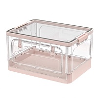 Ящик пластиковый складной прозрачный коричневый, дно розовое,490х360х280 мм, с колесиками в Туапсе