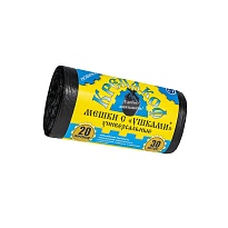 Мешки для мусора 20 л, с ушками, черные, в рулоне 30 шт., ПНД, 10 мкм, 550х440 мм, Крепакоф, 4607075710405 в Туапсе