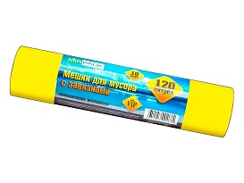 Мешки для мусора 120 л, с завязками, желтые, в рулоне 10 шт., ПНД, 15 мкм, 800х750 мм, VIP, Z12010yel в Туапсе Мешки для мусора 120 л, с завязками, желтые, в рулоне 10 шт., ПНД, 15 мкм, 800х750 мм, VIP, Z12010yel в Туапсе