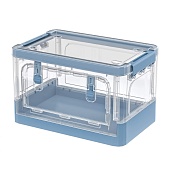 Ящик пластиковый складной прозрачный, дно синее, 360х235х230 мм, с колесиками