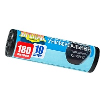 Мешки для мусора 180 л, с ушками, черные, в рулоне 10 шт., ПНД, 20 мкм, 1150х800 мм, Крепак, 4607075710498 в Туапсе