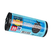 Мешки для мусора 30 л, с ушками, черные, в рулоне 30 шт., ПНД, 9 мкм, 600х500 мм, Крепак, 4607075710450