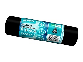 Мешки для мусора 160 л, ароматизированные, черные, в рулоне 10 шт., ПВД, 80 мкм, 1100х930 мм, EXPORT, exp16010142 в Туапсе