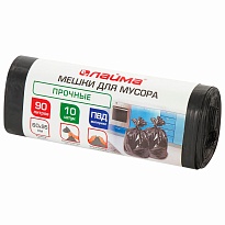 Мешки для мусора 90 л, черные, в рулоне 10 шт., ПВД, 25 мкм, 950х600 мм, LAIMA, 605332 в Туапсе