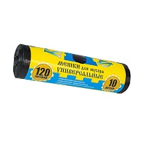 Мешки для мусора 120 л, с ушками, черные, в рулоне 10 шт., ПНД, 13 мкм, 1050х680 мм, Крепакоф, 4607075710252 в Туапсе Мешки для мусора 120 л, с ушками, черные, в рулоне 10 шт., ПНД, 13 мкм, 1050х680 мм, Крепакоф, 4607075710252 в Туапсе