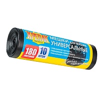 Мешки для мусора 180 л, черные, в рулоне 10 шт., ПНД, 20 мкм, 1150х800 мм, Крепак, 4607075710481 в Туапсе