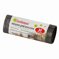 Мешки для мусора 30 л, черные, в рулоне 20 шт., ПНД, 5 мкм, 550х470 мм, Любаша эконом, 605329 в Туапсе