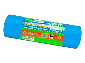 Мешки для мусора 240 л, ароматизированные, синие, в рулоне 10 шт., ПВД 30 мкм, 1300х930 мм, STANDART, 24010661 в Туапсе