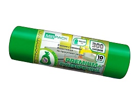 Мешки для мусора 300 л, зеленые, в рулоне 10 шт., ПВД 70 мкм, 1400х1000 мм, PREMIUM+, 300101601 в Туапсе