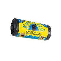 Мешки для мусора 30 л, с ушками, черные, в рулоне 30 шт., ПНД, 8 мкм, 580х460 мм, Крепакоф, 4607075710238 в Туапсе